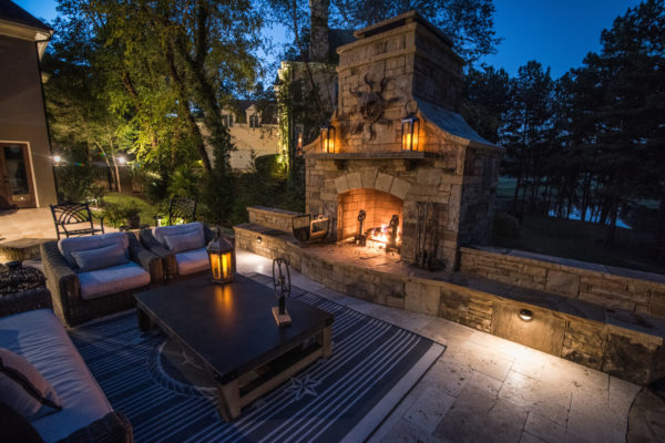 Luxury Outdoor Living Space with Fireplace Designed and Built by Georgia Classic Pool