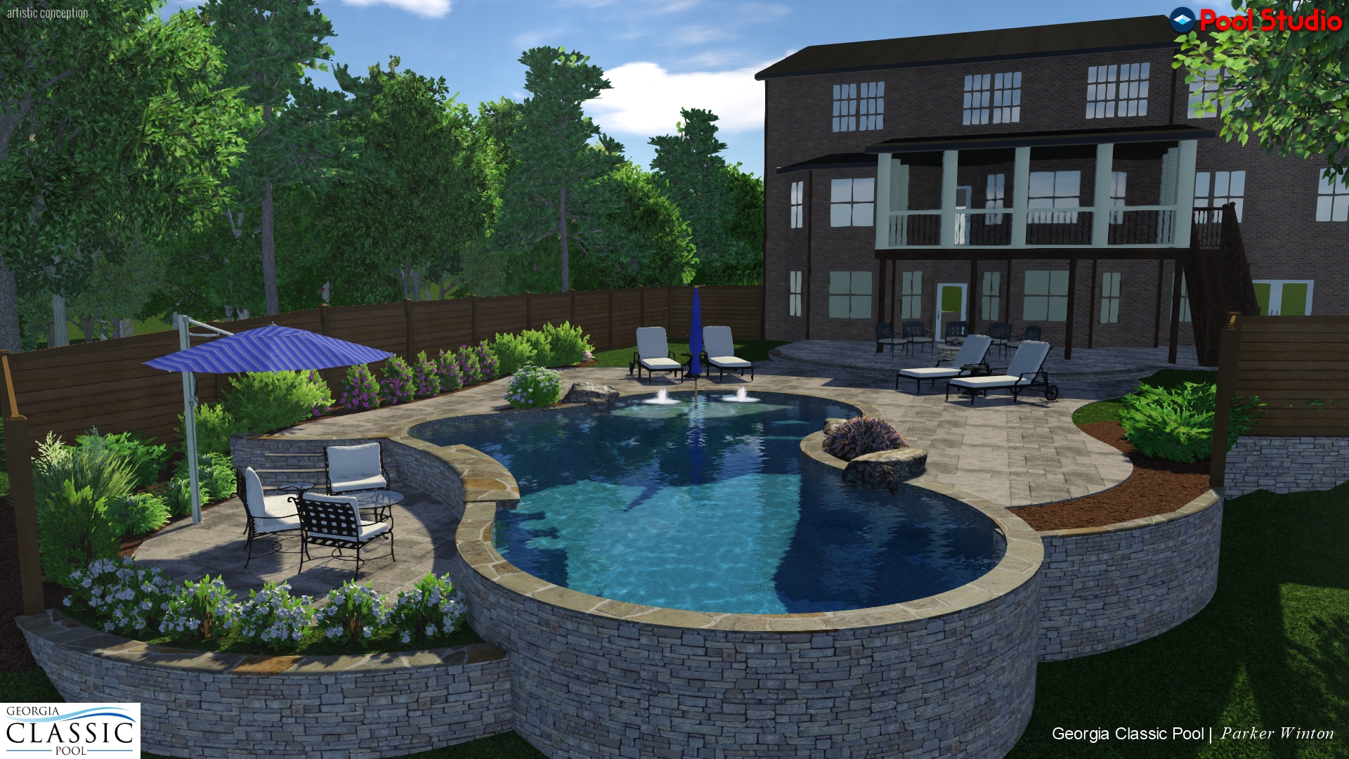 A stunning 3D swimming pool design featuring modern elegance and luxurious details, perfect for your outdoor retreat