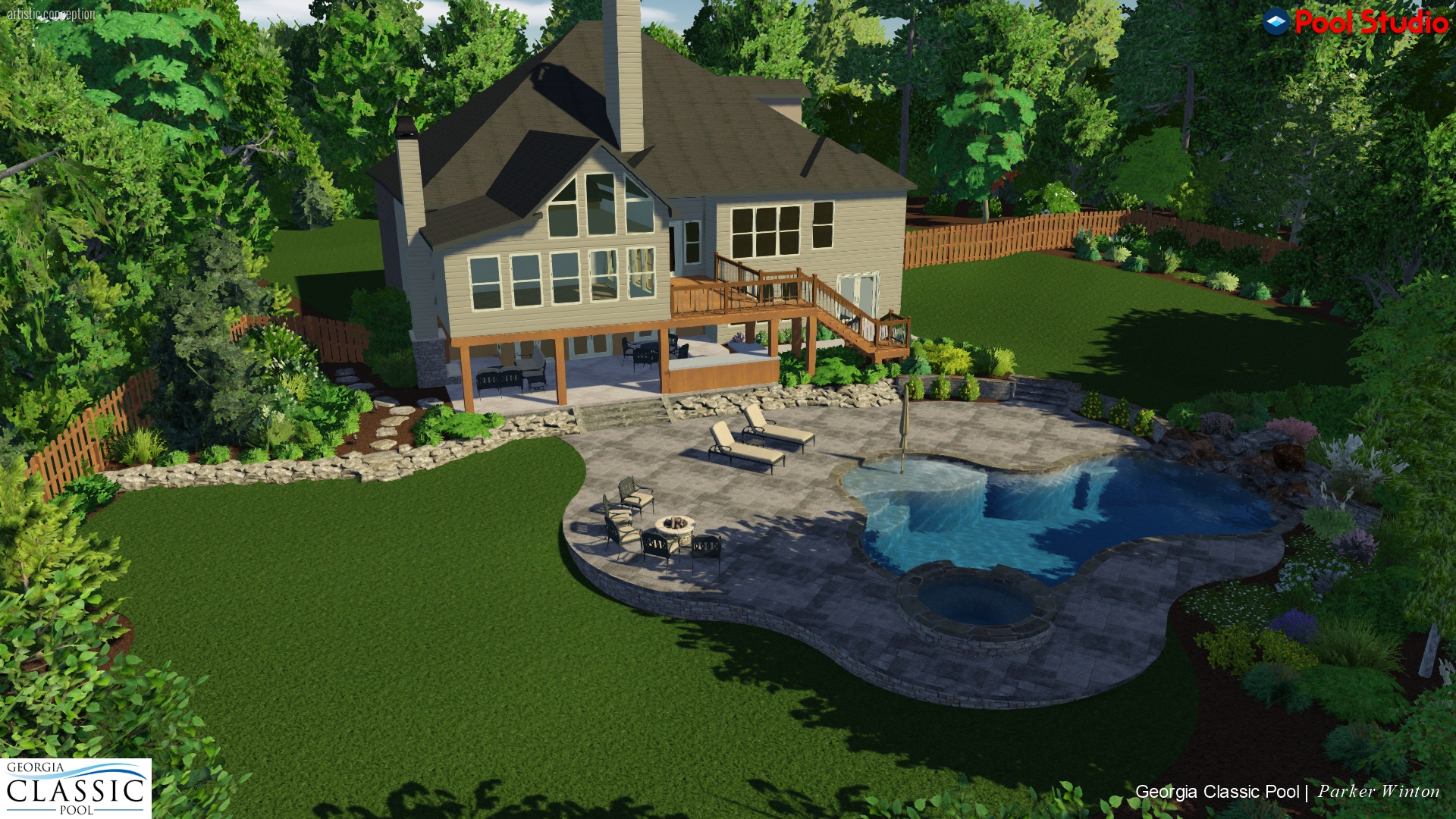A stunning 3D swimming pool design featuring modern elegance and luxurious details, perfect for your outdoor retreat.