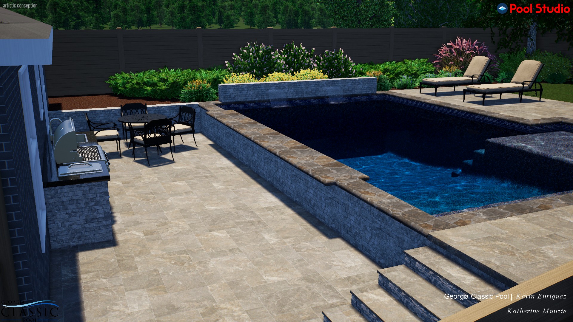 A captivating 3D swimming pool design featuring elegant curves and luxurious details, promising an immersive outdoor retreat.