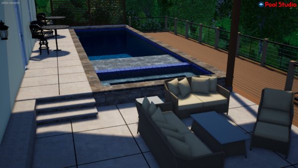 A captivating 3D swimming pool design featuring elegant curves and luxurious details, promising an immersive outdoor retreat.