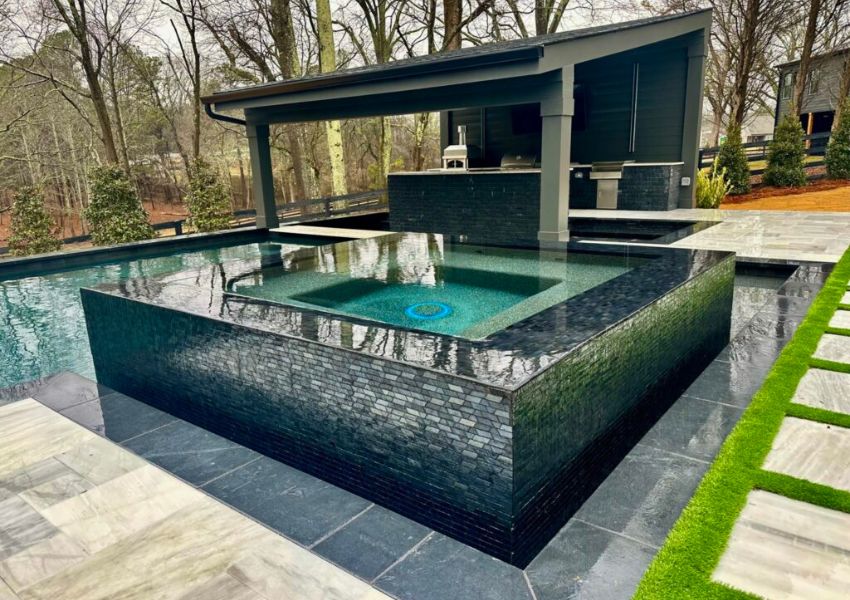 A Pool With A Gazebo