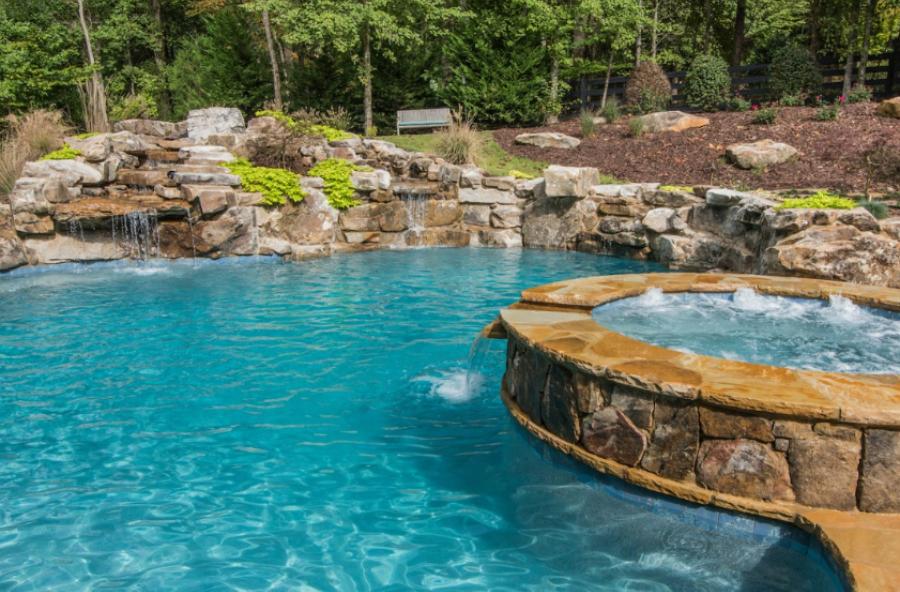 Beautiful Pool With A Waterfall And Rocks