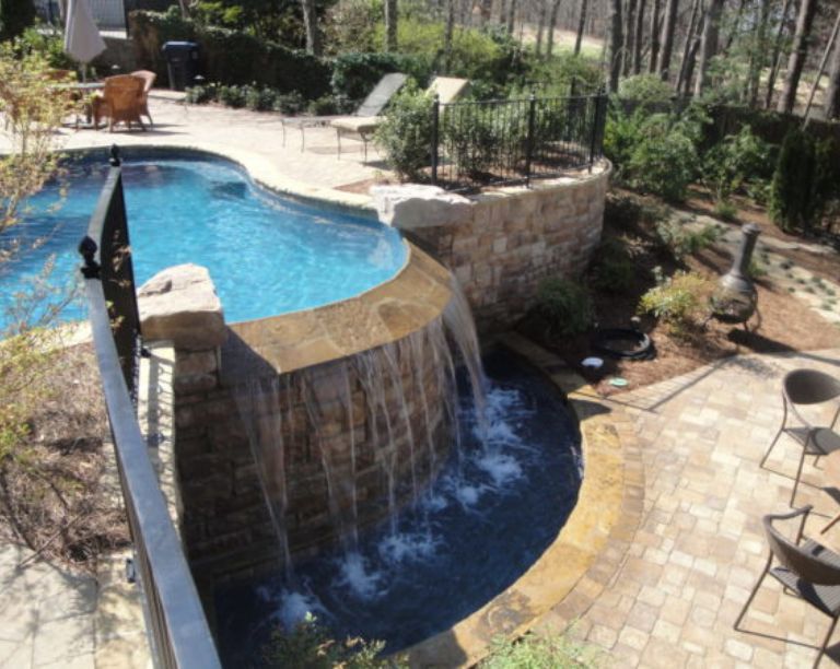 Backyard Pool With Waterfall By Pool Builder Marietta