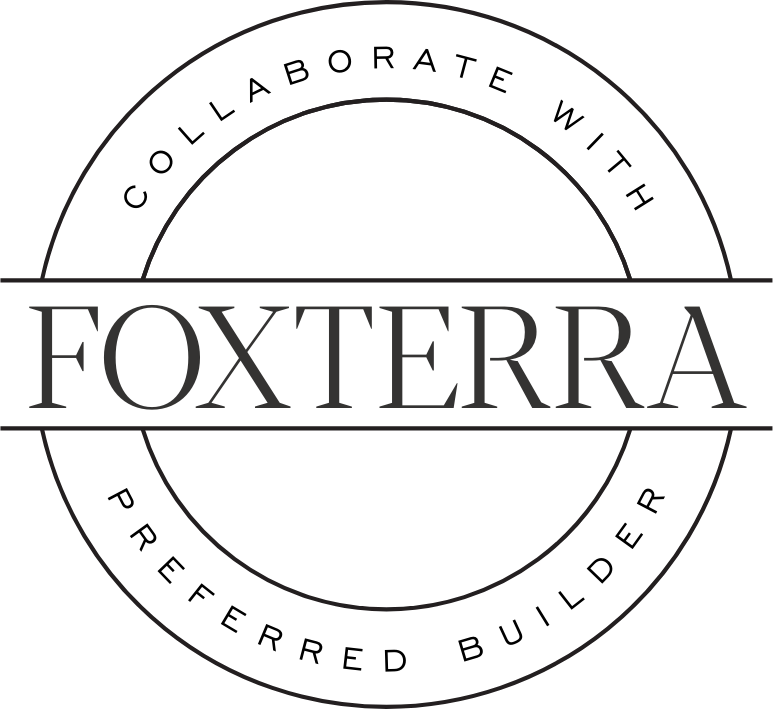 Custom outdoor living design by Foxterra Design featuring modern pool, natural stone hardscaping, and lush landscaping.