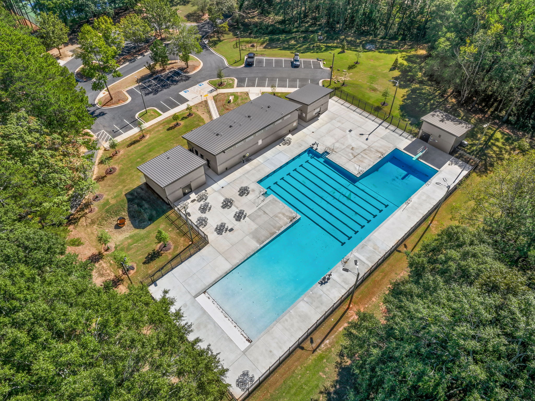 Aerial view of Georgia Classic Pool commercial project at NH Scott Park in DeKalb County, Georgia